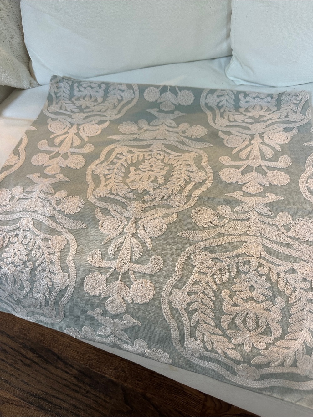 Ballard Designs Embroidered pillow in Light green and Cream 20x20